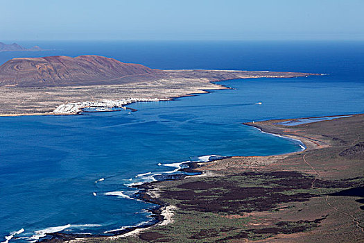 海峡,左边,岛屿,城镇,兰索罗特岛,加纳利群岛,西班牙,欧洲