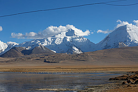 雪山下的湖泊