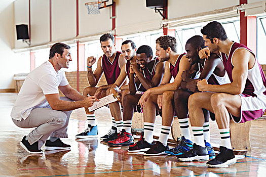 教练,解释,比赛,计划,篮球手,球场