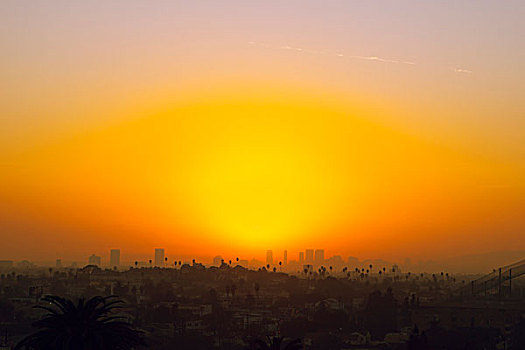 日落,俯视,上方,洛杉矶,加利福尼亚,美国
