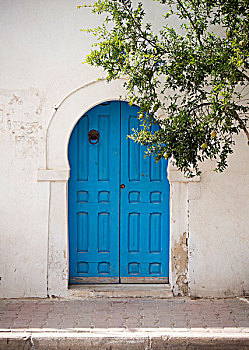 蓝色,门,杰尔巴,突尼斯,非洲