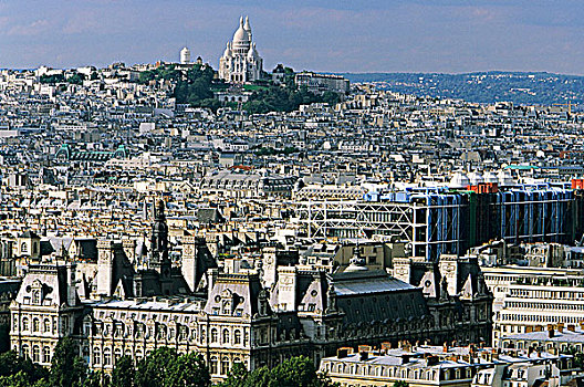法国,巴黎,全视图,市政厅,蓬皮杜,博物馆