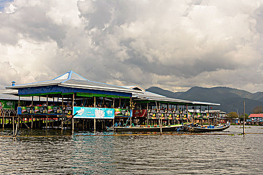 餐馆,船,茵莱湖,掸邦,缅甸