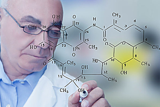 老头,科学家,文字,分子,程式,清晰,黑板