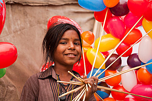 头像,女孩,彩色,气球,普什卡,拉贾斯坦邦,印度,亚洲