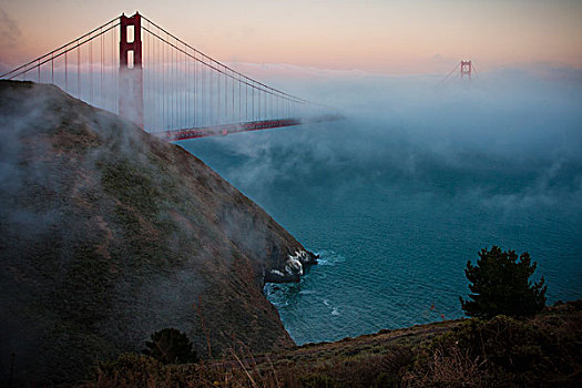 旧金山,日落,雾
