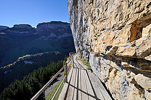 安全,小路,悬崖,洞穴,山,餐馆,瑞士,欧洲