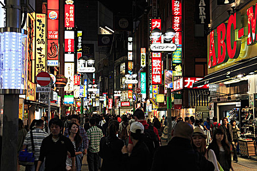拥挤,街道,涩谷,夜晚,日本