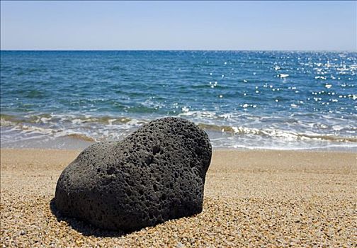漂石,火山岩,海滩,圣马利亚,靠近,省,努奥罗,萨丁尼亚,意大利