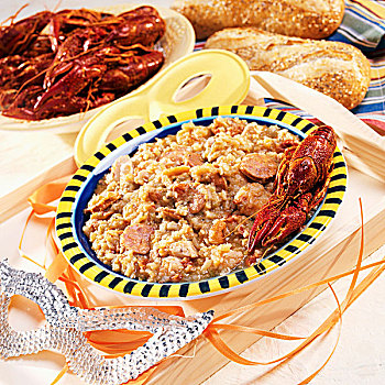 虾,鸡肉,秋葵,四旬斋前狂欢节