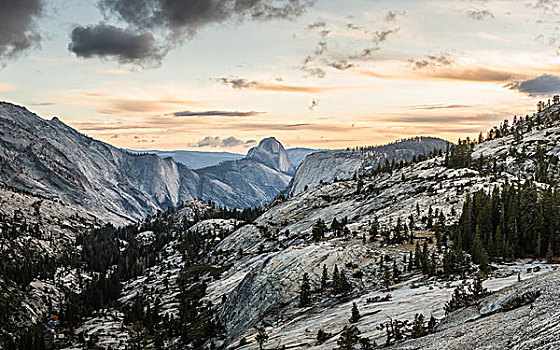 俯视图,山地,岩石构造,日落,优胜美地国家公园,加利福尼亚,美国