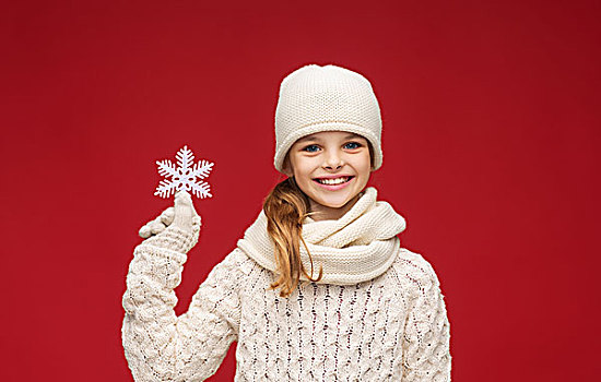 冬天,人,高兴,概念,女孩,帽子,围巾,手套,大,雪花