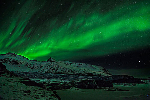 北极光,上方,瓦特纳冰川,国家公园,冬天,冰河,顶峰,欧洲,北欧,冰岛
