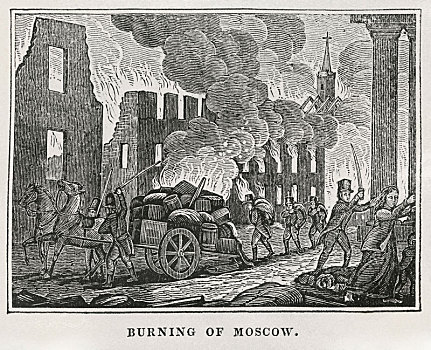 燃烧,莫斯科,1812年,插画,书本,历史,柜子,年轻,纽黑文