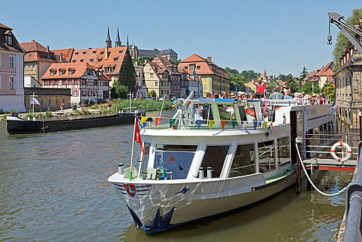 客船,河,班贝格,上弗兰科尼亚,巴伐利亚,德国,欧洲