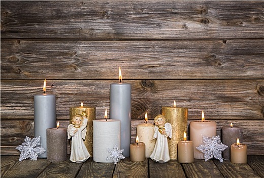 圣诞装饰,蜡烛,天使,木质背景