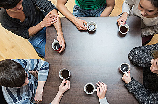 学生,坐,桌子,喝咖啡,大学,咖啡