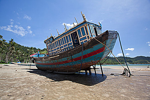 木船,坐,泥滩,退潮,湾,埃尔尼多,巴拉望岛,菲律宾