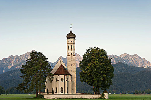 教堂,山峦,背影,靠近,区域,巴伐利亚,德国,欧洲