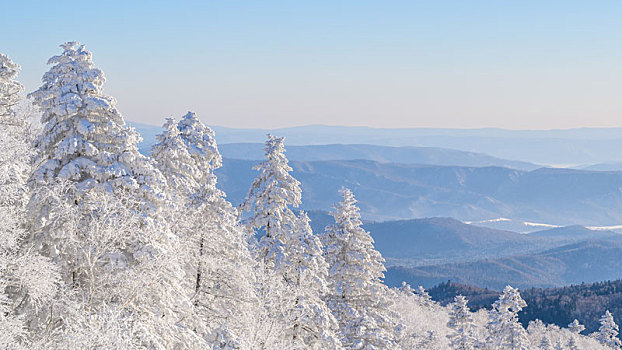 伊春小兴安岭大箐山雪凇日出