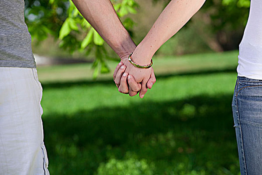 年轻,情侣,握手,公园