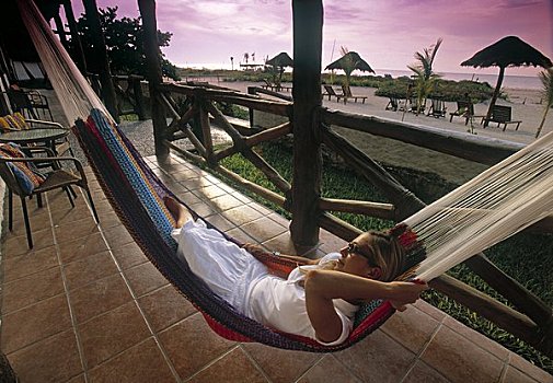 女人,吊床,岛屿,坎昆,尤卡坦半岛,墨西哥