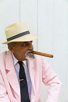 老化,古巴,男人,草帽,烟,雪茄,特立尼达,圣斯皮里图斯,省,中美洲