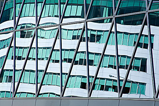 反射,现代,玻璃,建筑,中心,中央商务区,奥克兰,北岛,新西兰