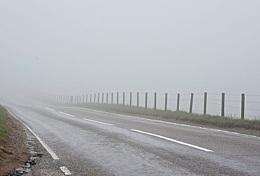 密集,雾,道路,苏格兰,高地,格兰扁山,英国,欧洲