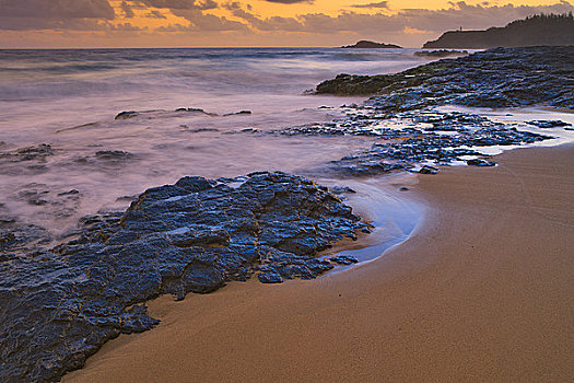岩石构造,海滩,秘密,考艾岛,夏威夷,美国
