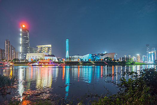 长沙开福区夏季湘江浏阳河夜景