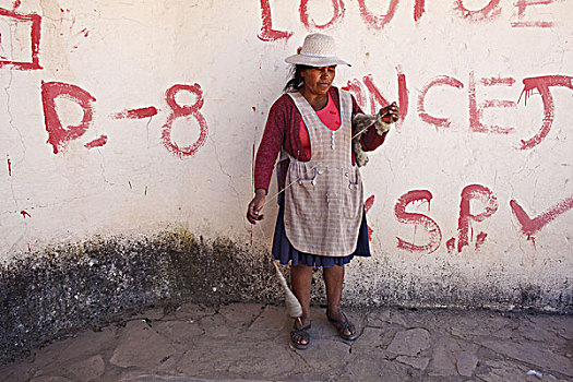 玻利维亚,交易,纺织品,女人,毛织品,旋转