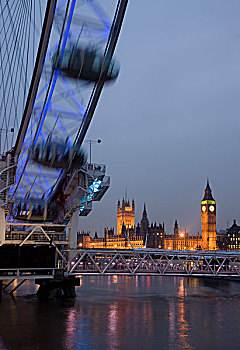 风景,泰晤士河,展示,伦敦眼,轮子,议会大厦,光亮,伦敦,英国