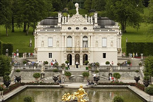 林德霍夫堡,城堡,喷泉,装饰,水池,巴伐利亚,德国,欧洲