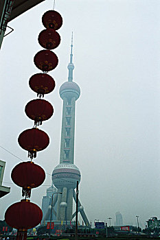 纸灯笼,东方明珠电视塔,背景,浦东,公园,陆家嘴,上海,中国