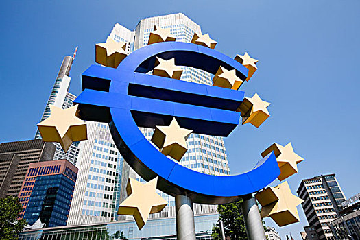 欧元标志,户外,欧洲,中央银行,法兰克福,德国