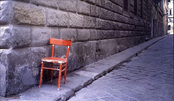 红色,椅子,灰色,小路
