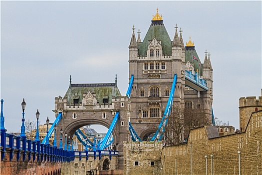 塔桥,侧面视角,雨天,伦敦,英国