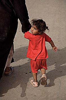 小女孩,乡村,公里,北方,城市,地区,埃及,六月,2007年