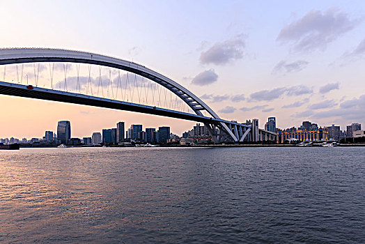 上海城市风光,卢浦大桥与黄浦江黄昏夜景