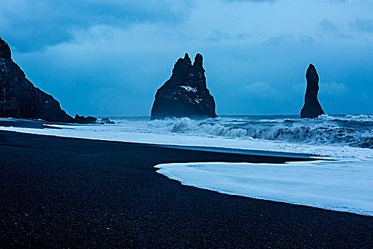 岩石构造,风暴,海洋,黄昏,冰岛