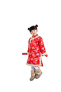棚拍中国新年唐装儿童拿糖葫芦