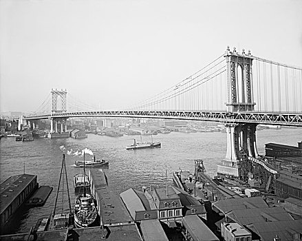 曼哈顿大桥,纽约,美国,建筑,桥,河,历史