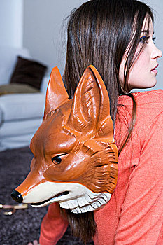 女青年,狐狸,面具