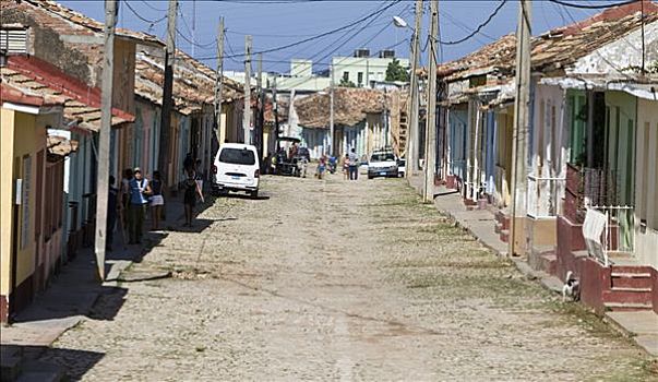 街道,路,老,鹅卵石,特立尼达,省,古巴,拉丁美洲,北美
