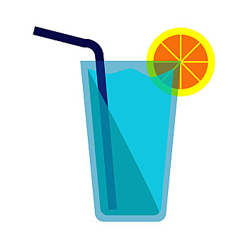 蓝色,鸡尾酒,象征,玻璃杯,切片,柠檬,吸管,隔绝,白色背景,背景,海滩,酒吧,设计,矢量,插画