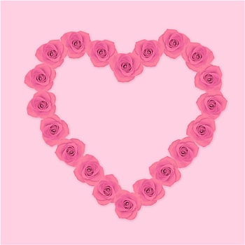 心形,粉红玫瑰,花,粉色背景