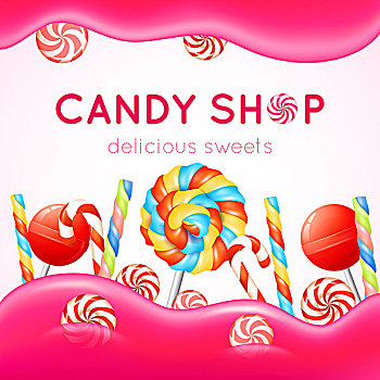 糖果店,海报,彩色,糖果,白色背景,粉色背景,矢量