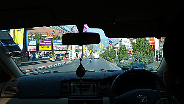 出租车,风档玻璃,风景,泰国,一月,2007年