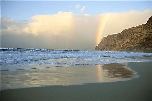 彩虹,上方,波里哈雷沙滩,海滩,夏威夷,美国